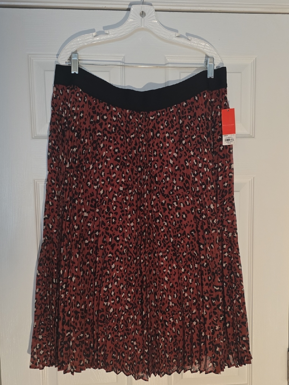 Evri Rust Leopard Print Pleated Midi Skirt